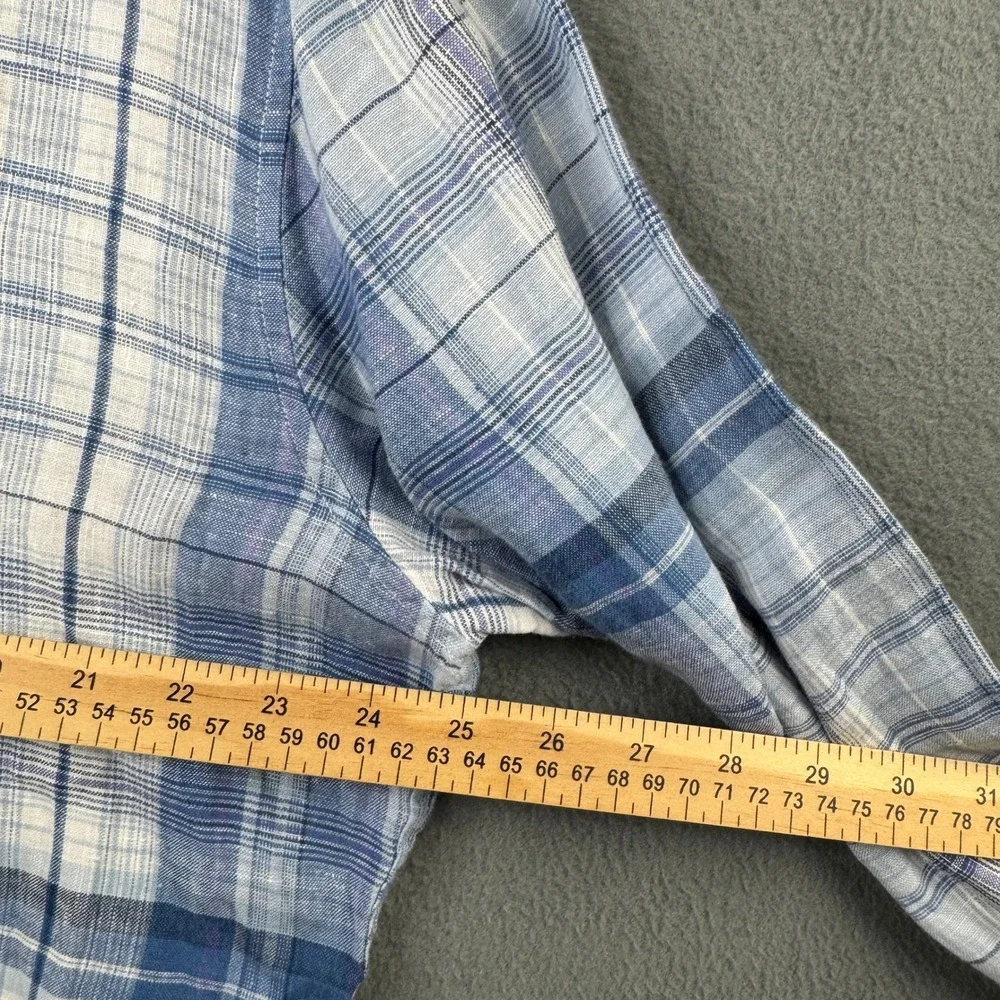 Banana Republic Mens Blue Plaid 100% Linen Long Sleeve Button Down Shirt Large